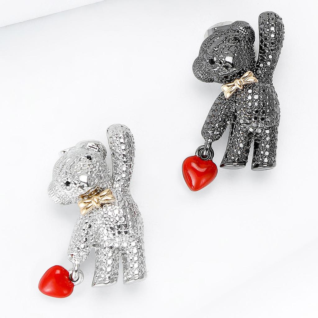 Simple Bear And Heart Brooch Alloy Construction Rhinestones Pin Backpack Badge Fashion Statement Accessory