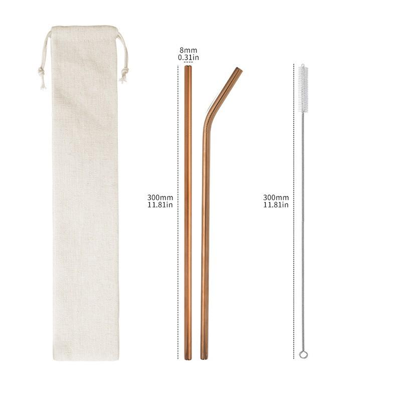 304 stainless steel straw set, reusable with cleaning brush bag