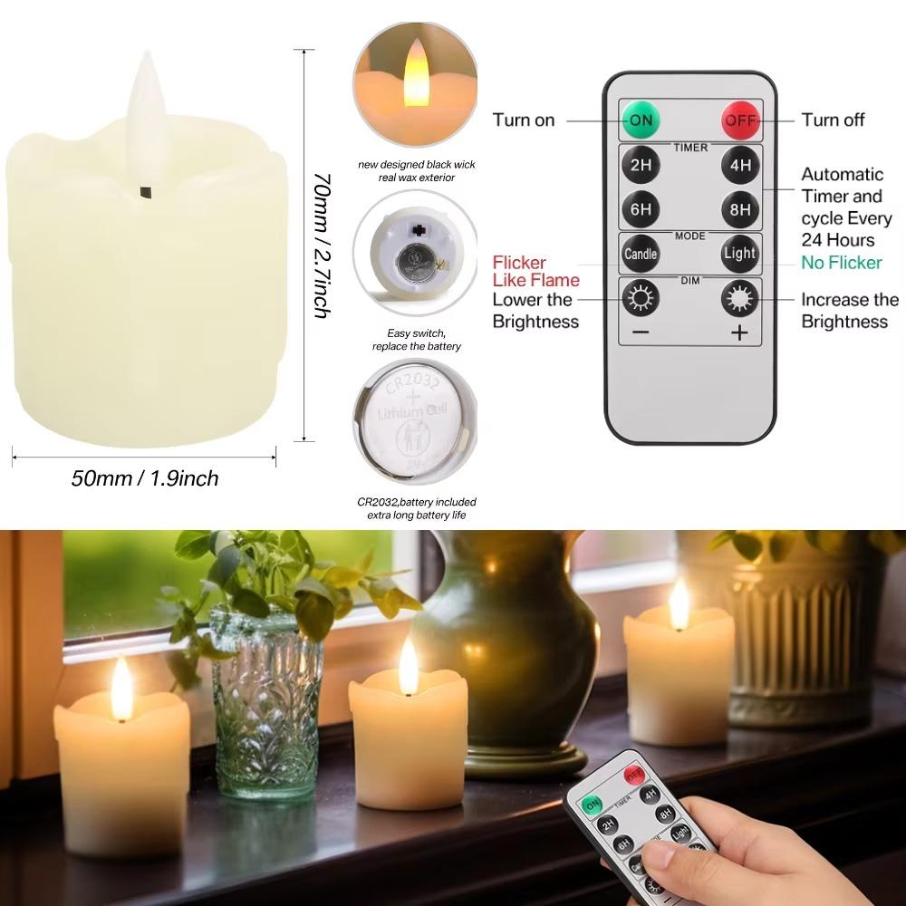 6Pc Real Wax LED Tea Light Candles with Timer 300+Hour Realistic Black Wick Battery Operated Candles for Wedding Christmas Decor