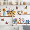 Watercolor Vase Sunflower Butterfly Wall Sticker Self-Adhesive for Kitchen Dining Room Wall Decoration