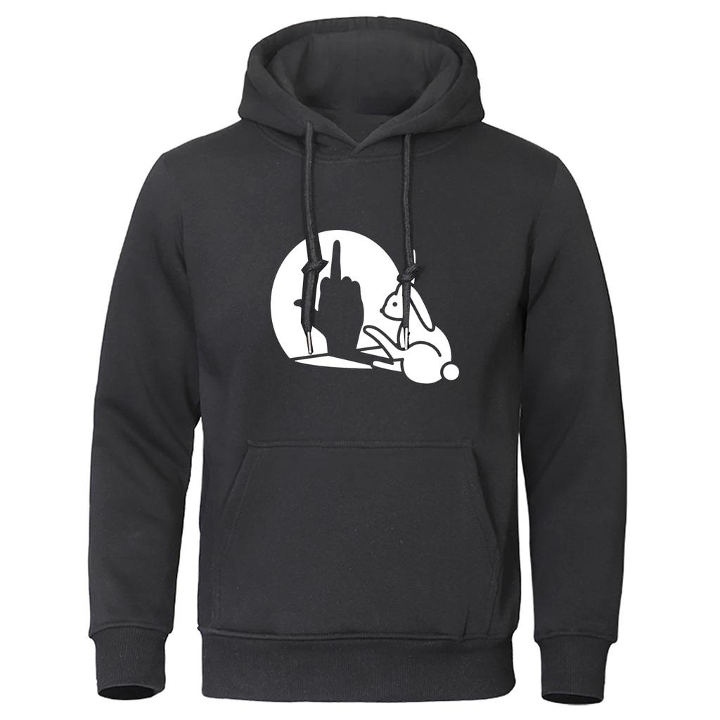 Funny Rabbit Men High Quality Solid Color Hooded Animal Bunny Lover Long Sleeve Sweatshirt 2025 Male Casual Sporty Pullover