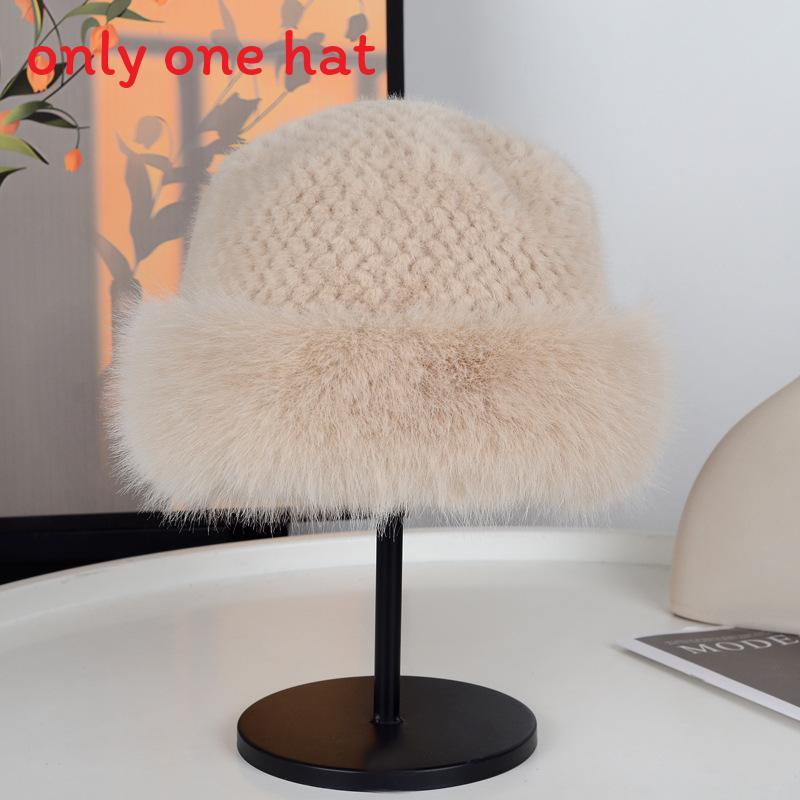 Mongolian Hat Women Winter Warm Faux Fur Knit Beanie For Casual Winter Wear бежевый