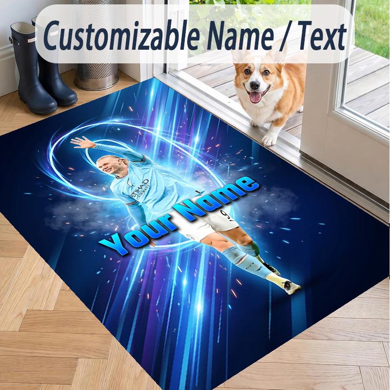 Custom Text Printed Rug Erling Haaland Non Slip Floor Carpet For Home Room Decor