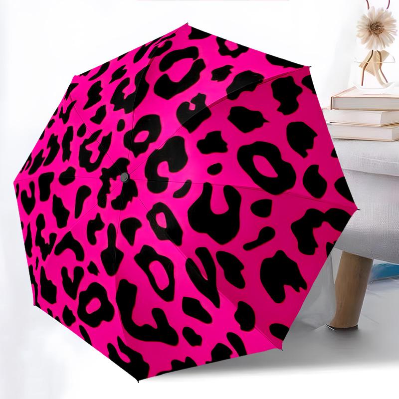 1pc Colorful Leopard Print Pattern Umbrella Portable Folding Umbrella Iron Frame Hole Bone Structure Outdoor Home Umbrella