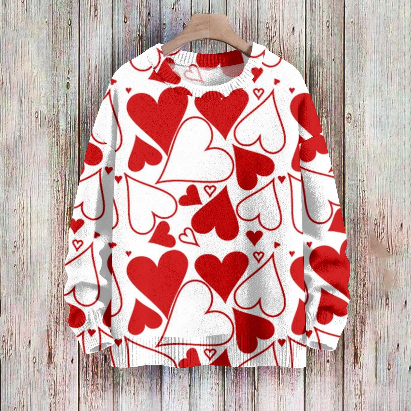 

Свитшоты для женщин Вязаный свитер Милая рубашка Осенний круглый вырез Пуловер Топы XL красный