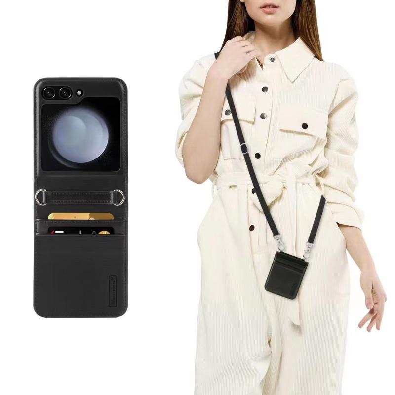 Crossbody Wallet with Card Holder Phone Case for Samsung Galaxy Z Flip 6 5 4 3 Flip6 Flip5 Flip4 Flip3 Leather Protective Cover