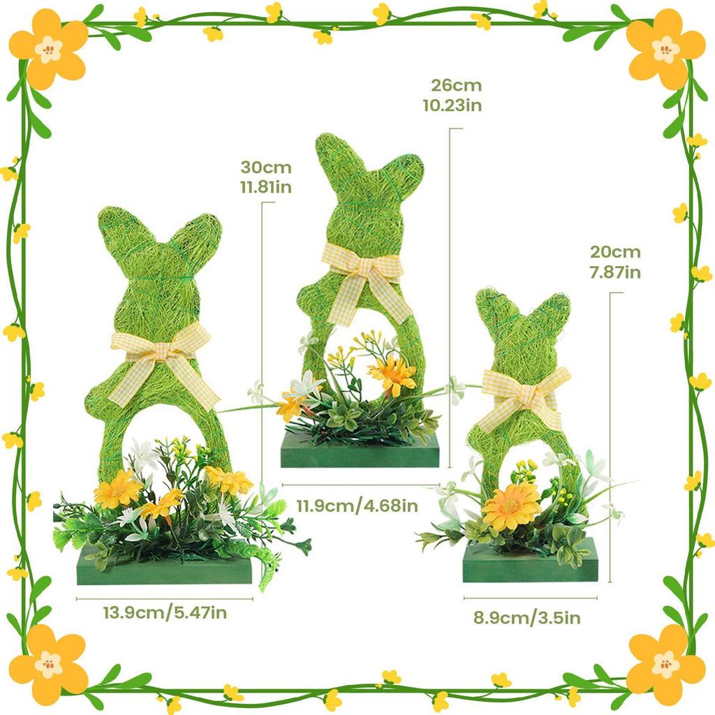 3pcs Easter Bunny Decorations Wooden Green Bunny Home Ornaments Rustic Spring Atmosphere Bunny Home Decor For Office Home