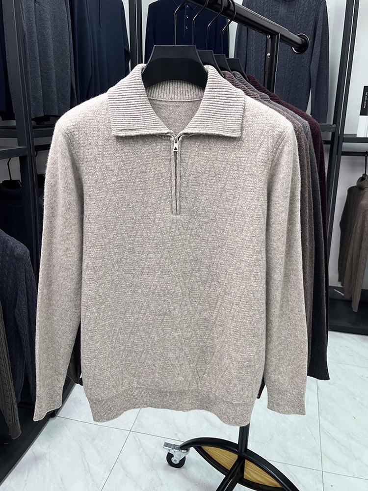 Hengyuanxiang Men's High-End Wool Lapel Zipper Sweater - 2025 Autumn/Winter Thick Knitwear