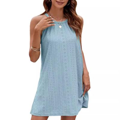 Women's Summer Solid Color Round Neck Casual Halter Loose Halter Dress