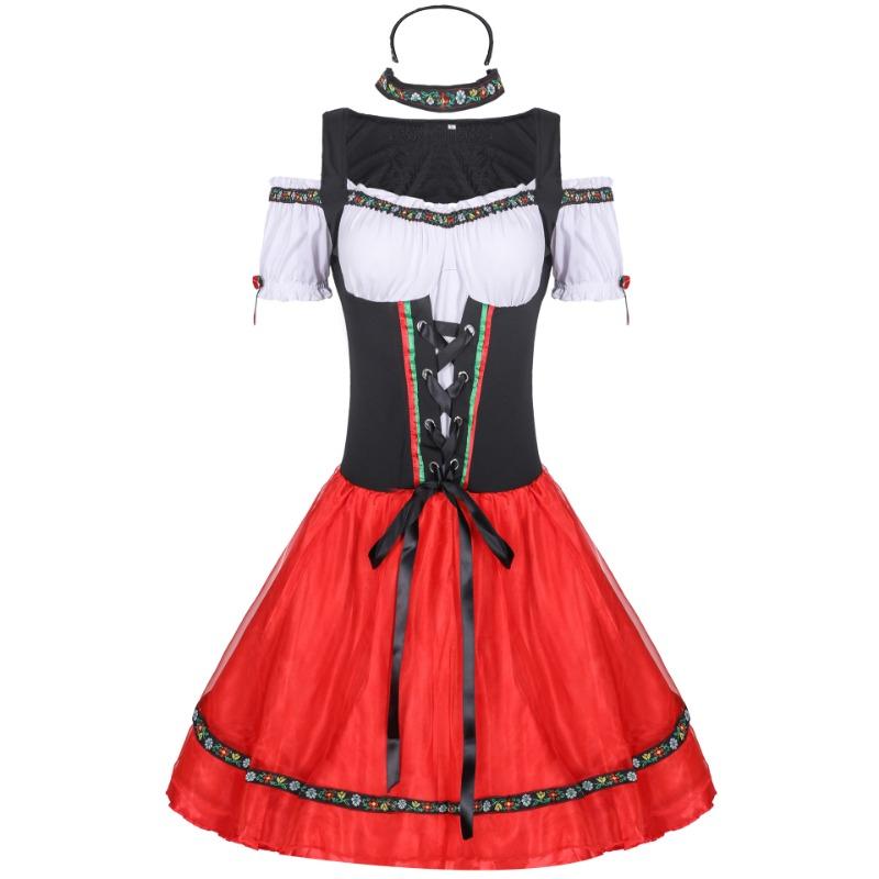 

S-3XL Большой размер Костюм Октоберфест Взрослый Форма горничной Форма горничной Костюм на Хэллоуин XXXL красный