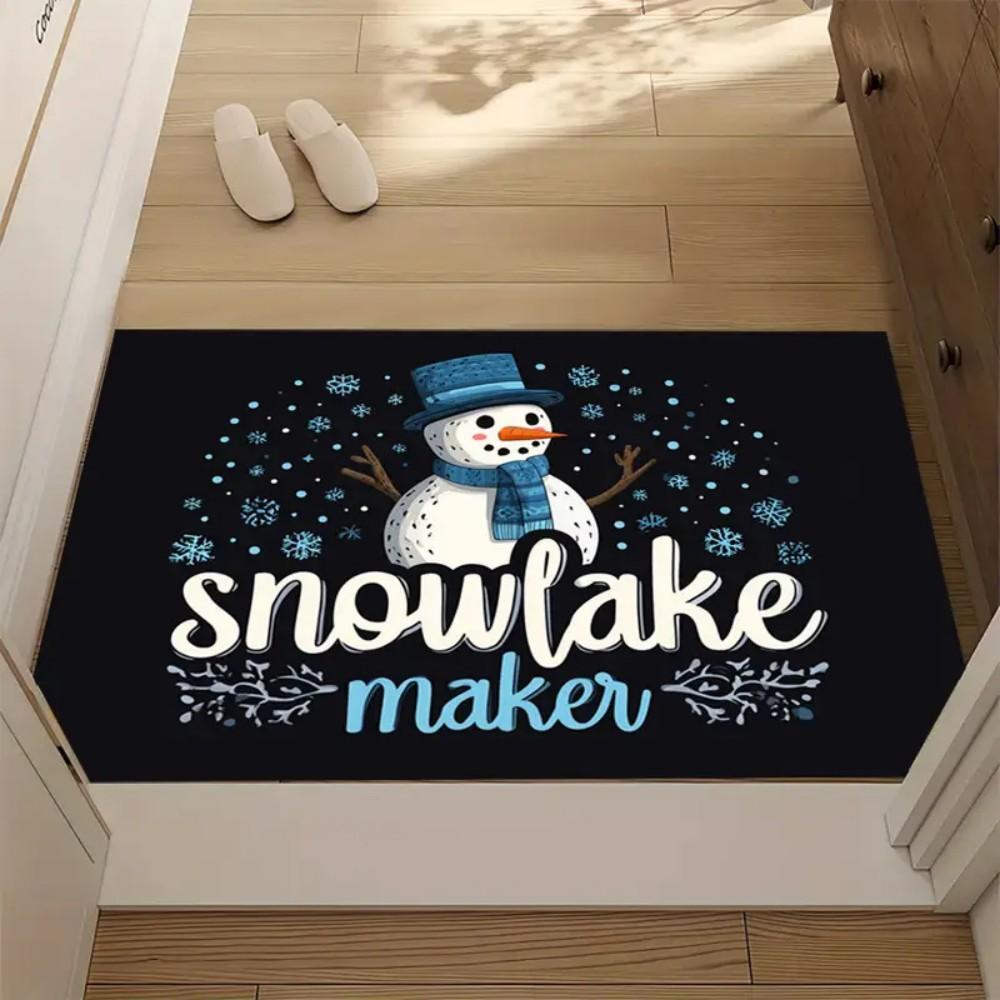 Velvet Christmas Snowman Snowflake Pattern Doormat, Thickened Wear Resistant for Entrance/Entrance/Kitchen/Bedroom/Living Room