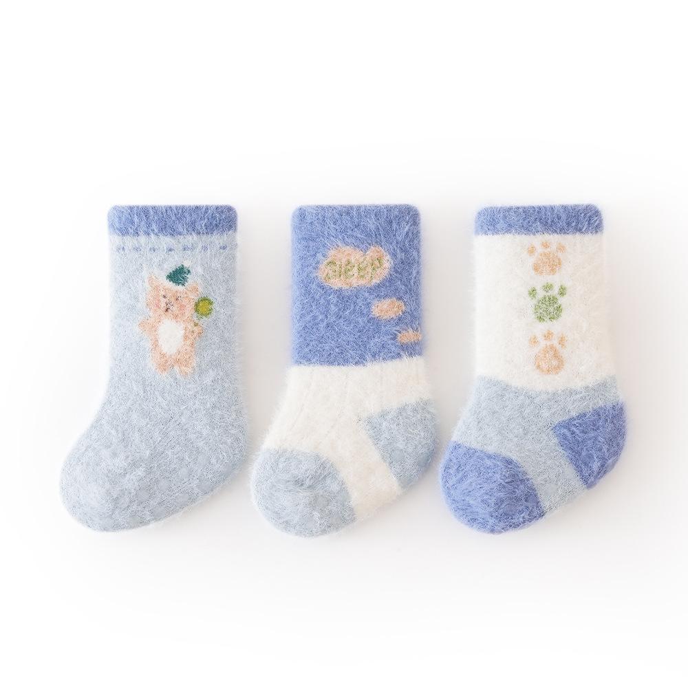 3 Pairs Of Winter Cartoon Baby Plush Socks Non-slip Dotted Floor Socks Baby Toddler Socks