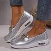 Women's New Leather Metal Casual Single Shoes Lightweight Breathable Large Size Women's Shoes