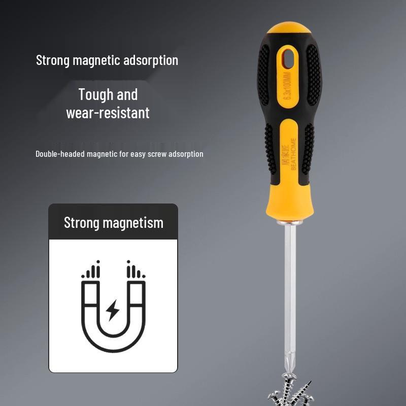 Dual-Use Non-Slip Magnetic Screwdriver: 6.3mm Double-Ended, PH2 Phillips & Slotted Interchangeable Heads, M4.