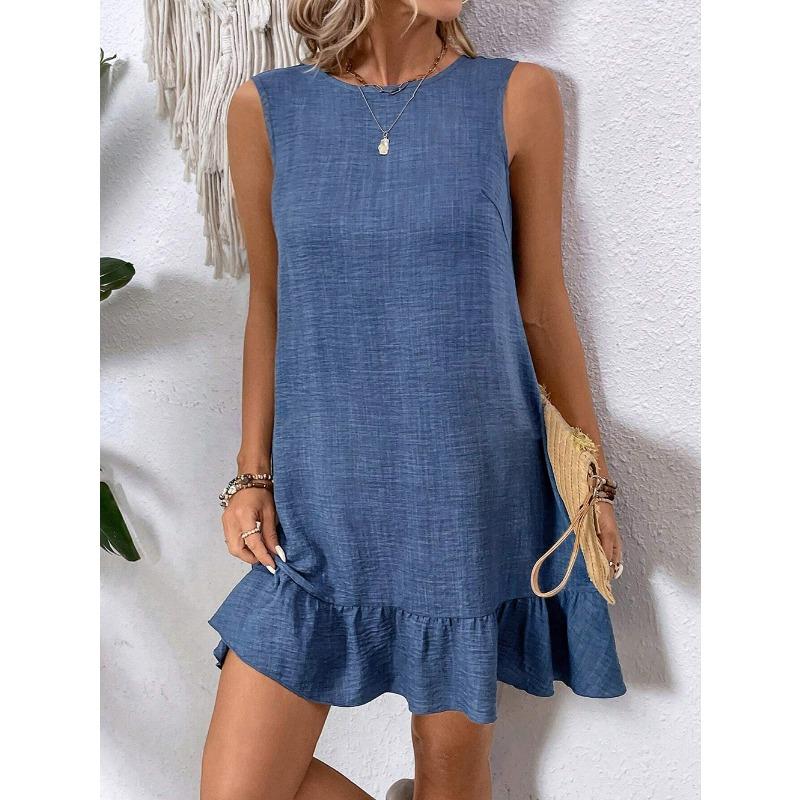 Été Nouveau Populaire Femmes Gilet Jupe Volants Sans Manches Robe Décontractée