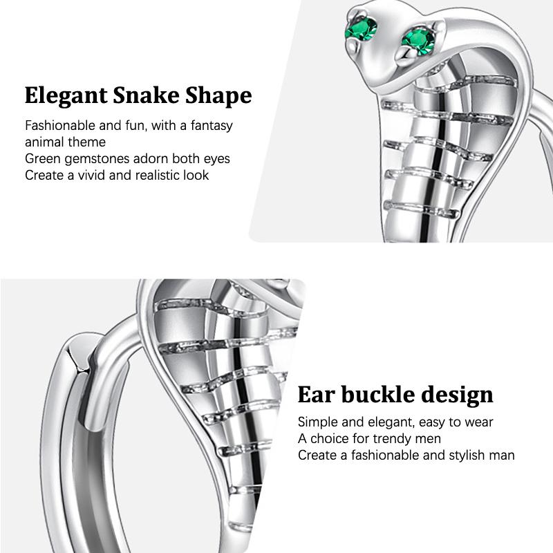 Fashion Punk Gothic Copper Zircon Green Eye Snake Earrings For Men Women Hip Hop Personality Cool Cobras Hoop Earrings Jewelry