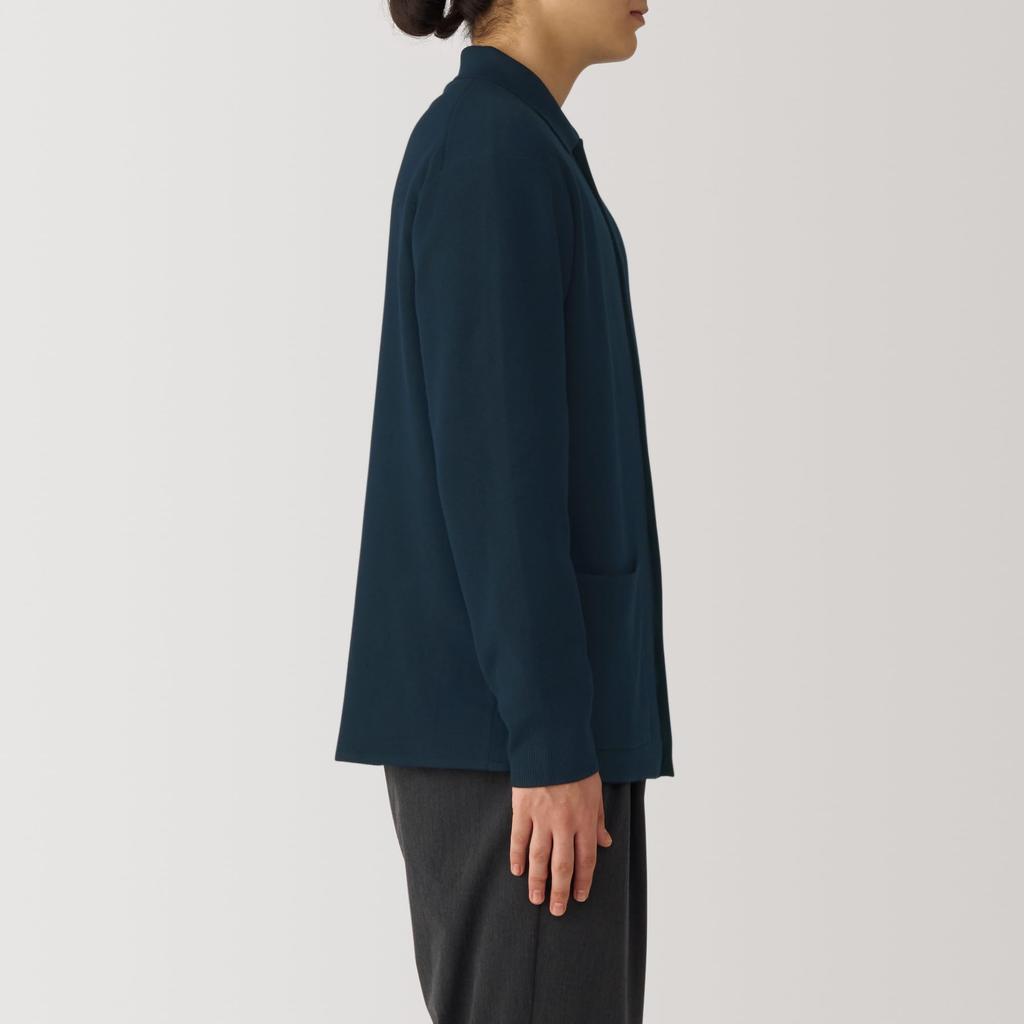 MUJI Men's Washable Milan Rib Knit Shirt Cardigan, Dark Navy, Size S (AA0RPA4A)