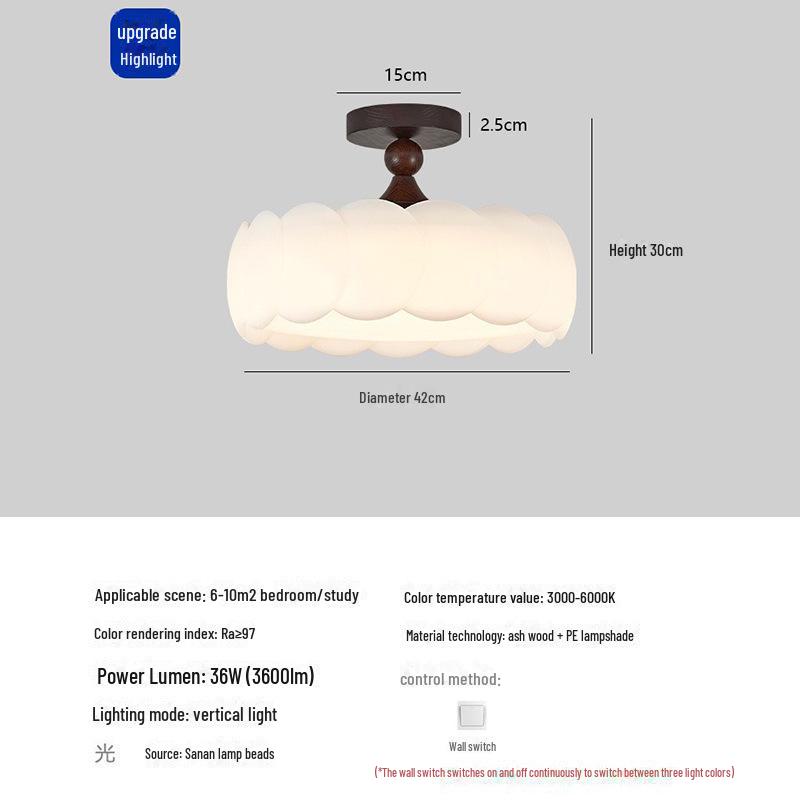 

Антикварная кремовая современная минималистская люстра - потолочный светильник с полным спектром защиты глаз для спальни и кабинета Three-color Changing