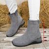 Dames Suede Enkelboots met Brede Wijdte en Sleehak - Enkelboots met Rits aan de Zijkant en Blokhak voor de Herfst, Slankvallende Platform Modeboots
