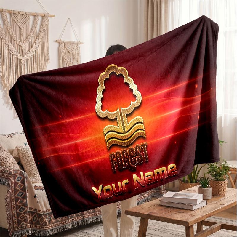 Coperta Personalizzata in Pile Nottingham Forest con Logo Calcio, Testo Nome Personalizzato Morbida Calda Coperta da Divano per la Casa