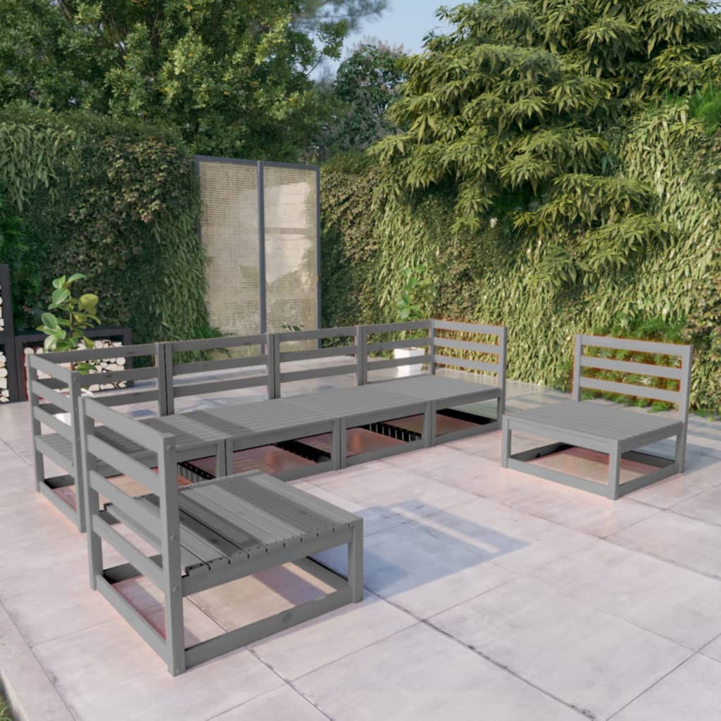 6 Piece Garden Lounge Set Gray Solid Pine Wood