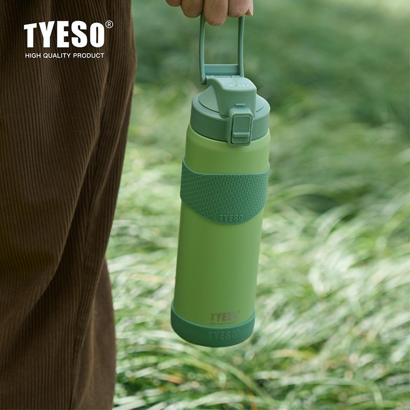 TYESO 750/900ml Thermal Bottle Stainless Steel Vacuum Flasks with Straw Cup Sleeve BPA-Free Insulated Bottles for Sports Cycling
