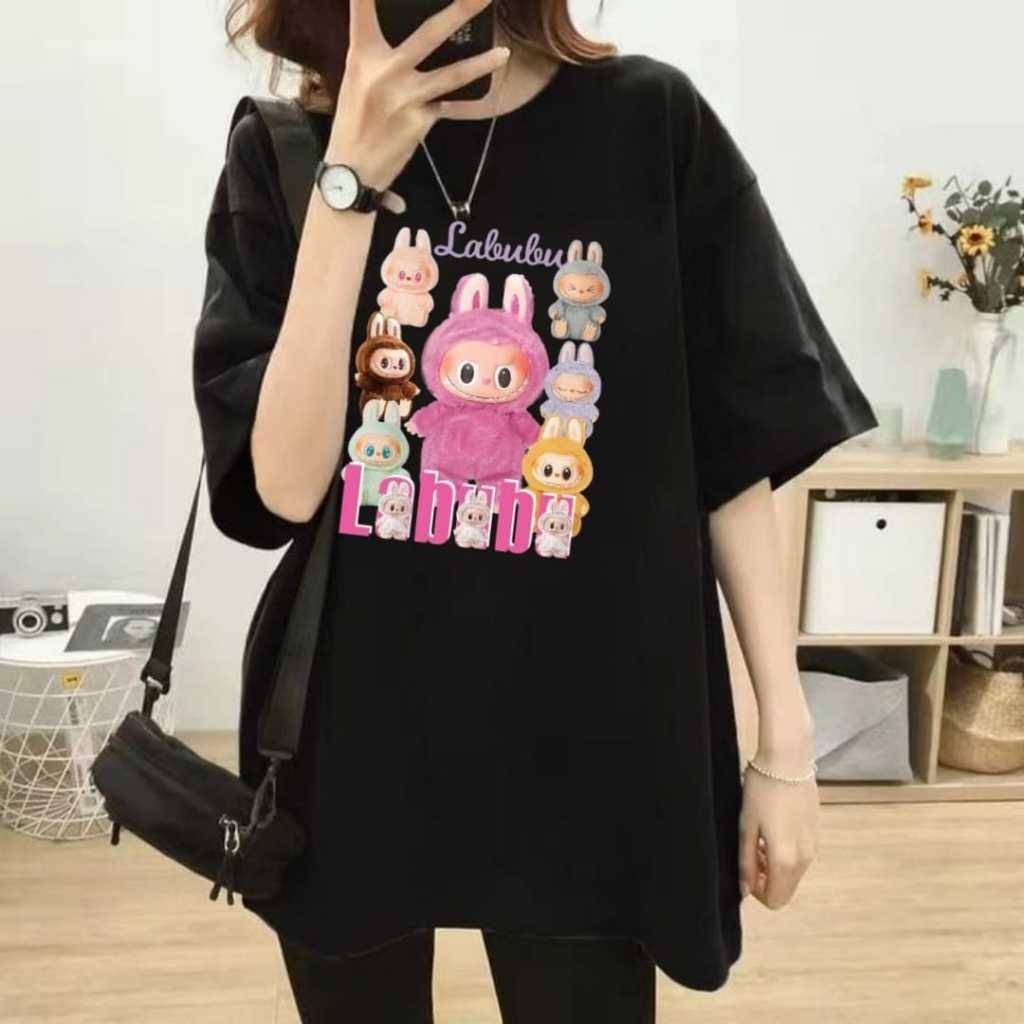 LABUBU Printed Women's Round Neck Short Sleeve Fashion Versatile LABUBU Cartoon Pattern T-shirt Summer Casual Street Top