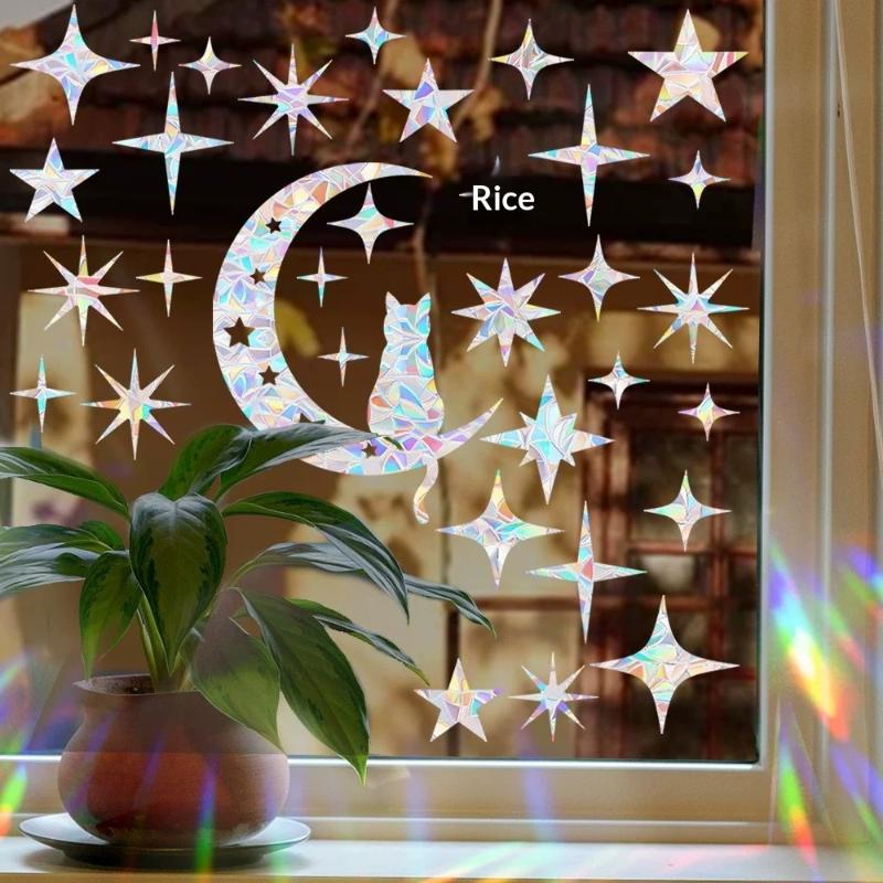 Rainbow Maker Sun Catcher Wall Stickers Cat Bird Star Mushroom Moon Sun Diy Window Glass Electrostatic Prisms Sticker