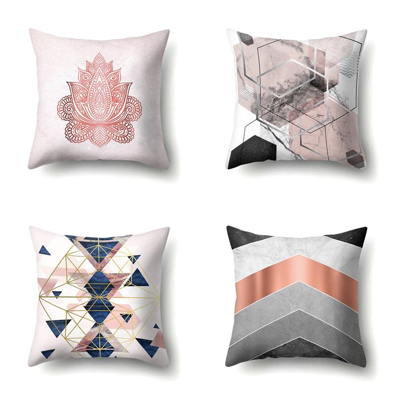 Polyester Pillowcase Marble Nordic Ins Style Geometric Printed Peach Leather Velvet Living Room Sofa Pillowcase