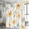 1pc Daisies Slender Leaves Seamless Shower Curtain - Soft Airy Floral Light Cream Polyester,Washable & Fashionable Home Decor