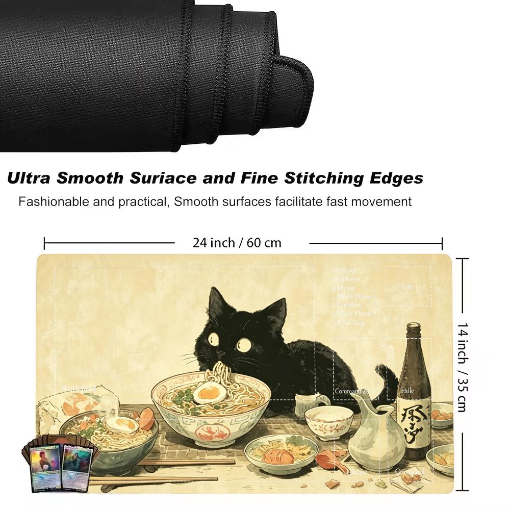 Black Cat Noodle TCG Playmat Mouse Pad Playmat 24"X14" MTG TCG Office Desk Mat for Work Game PC Laptop Rug Carpet MousePad