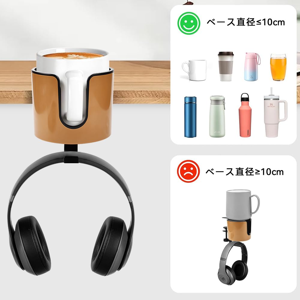 ZADAFINA Porte-boisson Porte-gobelet de bureau 2 en 1 Porte-boisson Rack de rangement multifonctionnel Support pour écouteurs Porte-gobelet Alliage d'aluminium ABS Bureau d'ordinateur Facile à