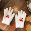 Cute White Bow Snowman Plush Knitted Gloves for Women Winter Plus Velvet To Keep Warm and Cold and Windproof for Student Riding