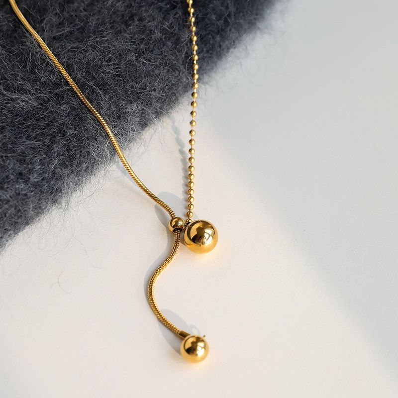 Fashion Style Minimalist Metal Beads Pendant Simple Cold Style Adjustable Necklace Necklace Clavicle Chain Trendsetter Temperament Women Gold