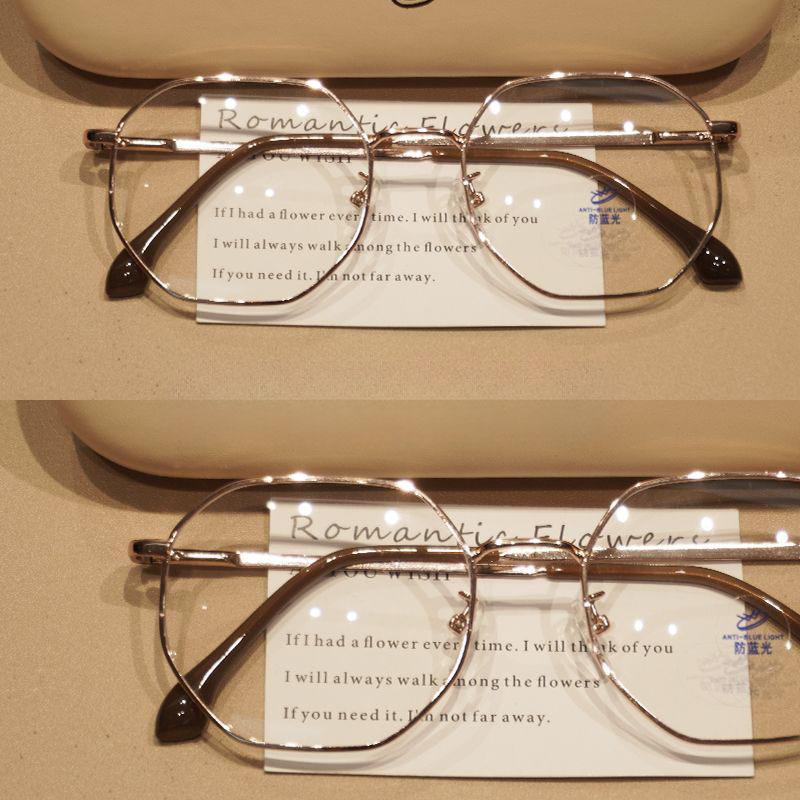 -0.5 ~ -6.0 Polygonal Myopia Glasses Anti Blue Light Flat Glasses Metal Eyeglass Frame Decorative Glasses