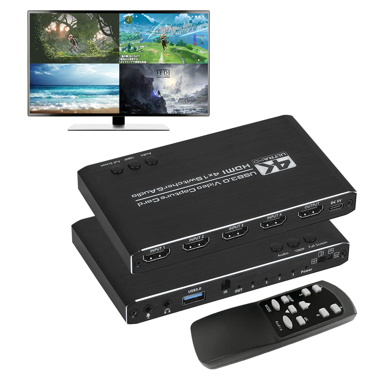 

USB HDMI Video Capture Card Split Screen 4 x 1 HDMI Video Capture Card 60 fps HDMI Capture Card Game Recording Live Streaming for PS Nintendo Xbox One