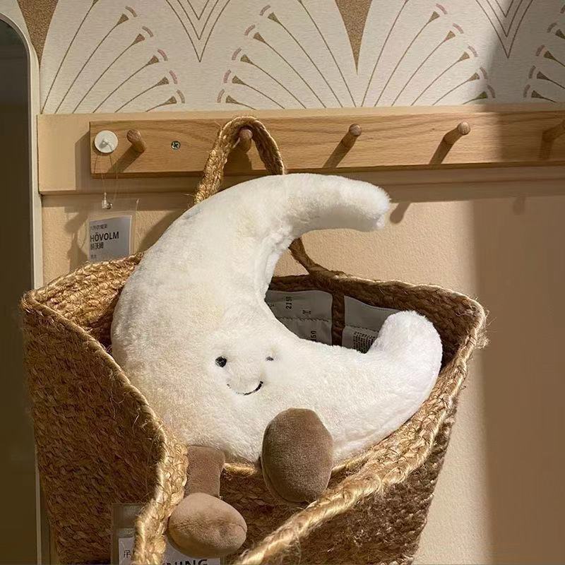 Smile Face Moon & Yellow Sun Plushie Cushion High-Quality Stuffed Weather Toy for Kids Bedroom Decor Soft Sofa Throw Pillow