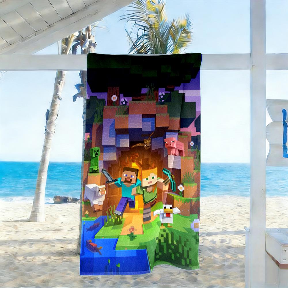 Minecraft Beach Towel Super Soft & Absorbent Comfortable Lightweight Suitable for Swimming, Gym, Camping, Yoga Vacation