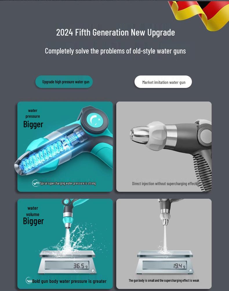 High-Pressure Water Gun for Car Wash, Flower Watering, and Floor Cleaning with Retractable Hose and Powerful Sprinkler.
