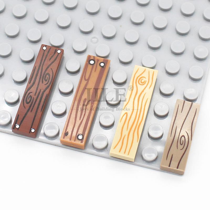 50pcs Moc Tile 1x4 1x3 Tablet with Wood Grain Danger Stripes Pattern DIY Building Blocks Bricks Compatible with 2431 63864