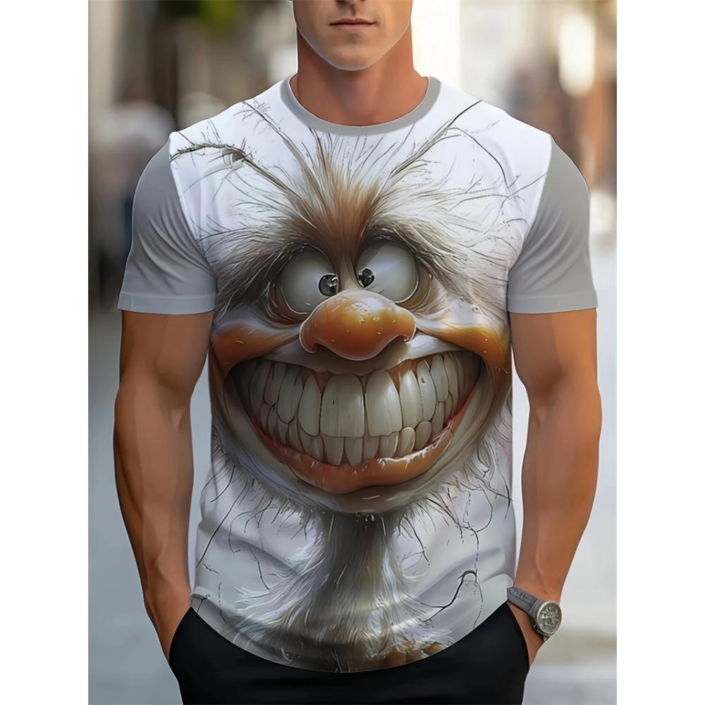 Summer Men's T-shirt Cartoon Animal Print Casual Short Sleeve Y2k T Shirt Women Outdoor Plus Size Streetwear Clothing