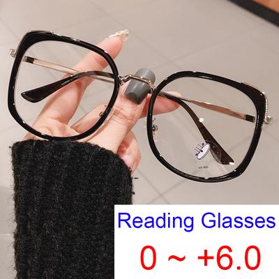 Oversize Square Optical Reading Glasses Women Fashion Retro Blue Light Filter Computer Eyeglasses Presbyopia Large Diopter +6.0