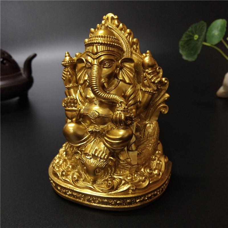 12cm Gold Lord Ganesha Statue Buddha Elephant God Sculptures Resin Home Decoration Meditation Big Buddha Statues