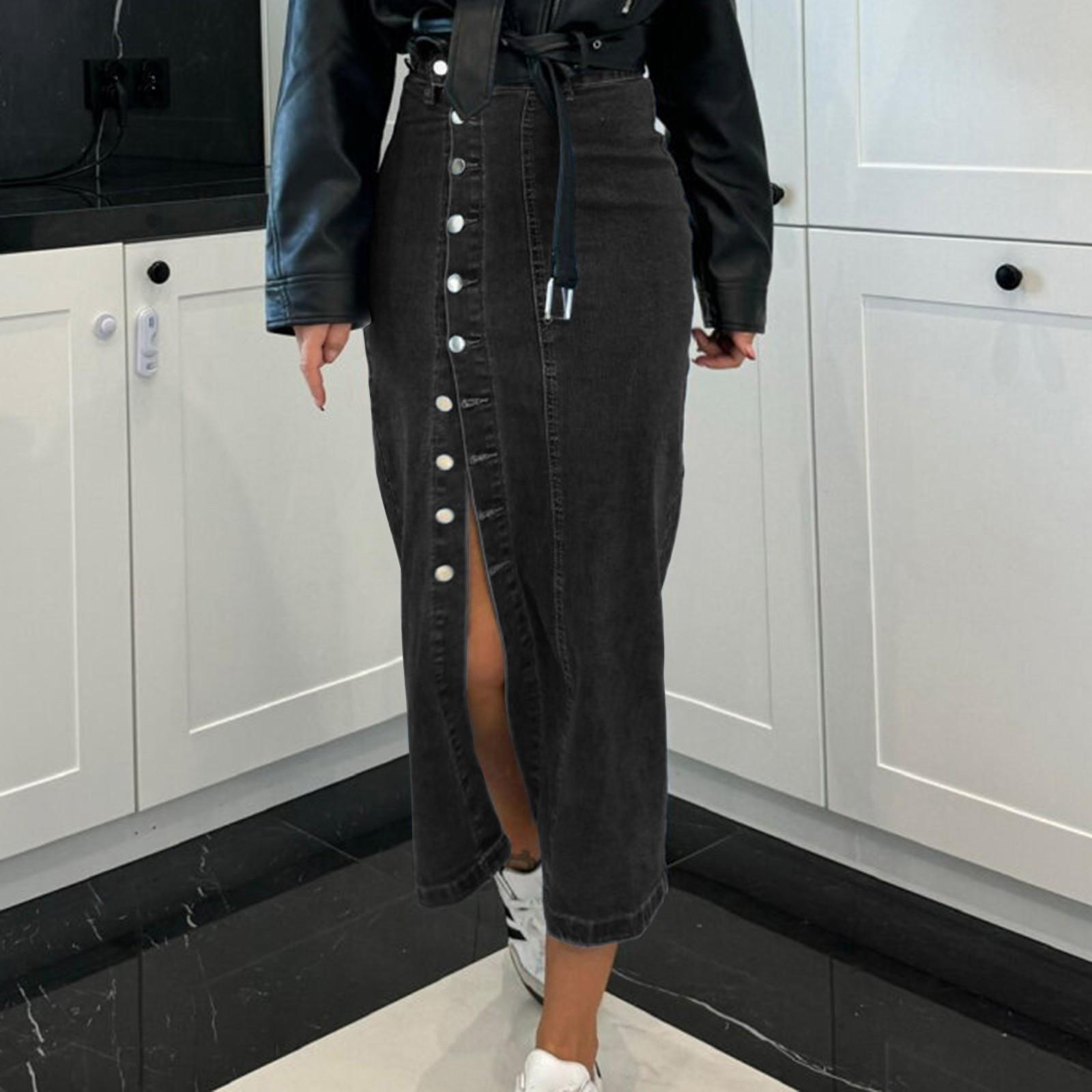 

Женская джинсовая юбка с застежкой на пуговицы и неровным разрезом, с высокой талией, сексуальная, узкая, с бедрами M чёрный