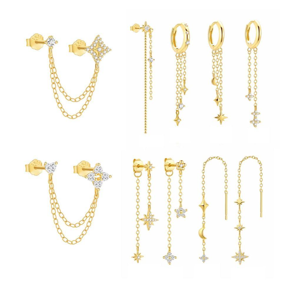 S925 Sterling Silver Long Tassel Drop Earrings Pendant Chain Earrings  Fashion Accessories