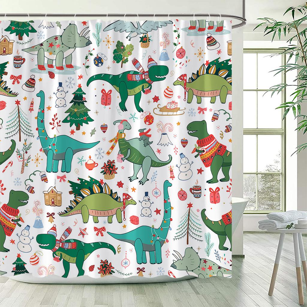 GAERed Santa Claus Christmas Shower Curtain White Snowflake Xmas Tree Gift New Year Home Bathroom Decor Bath Curtains With Hoo