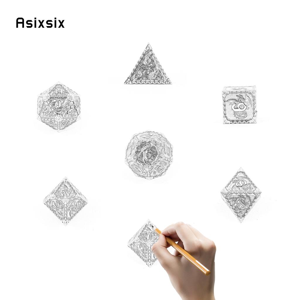 7 Pcs Purple Dragon Metal Dice Solid Metal Polyhedral Dice Set Suitable For Role-Playing Dice PropBoard Game Gift