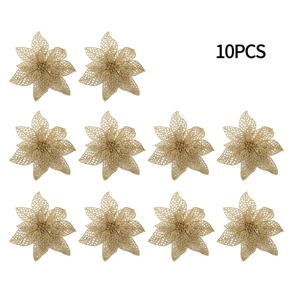 Christmas Flower Artificial Flowers 10PCS Poinsettia Artificial Flower Xmas Tree Ornaments Christmas Decoration