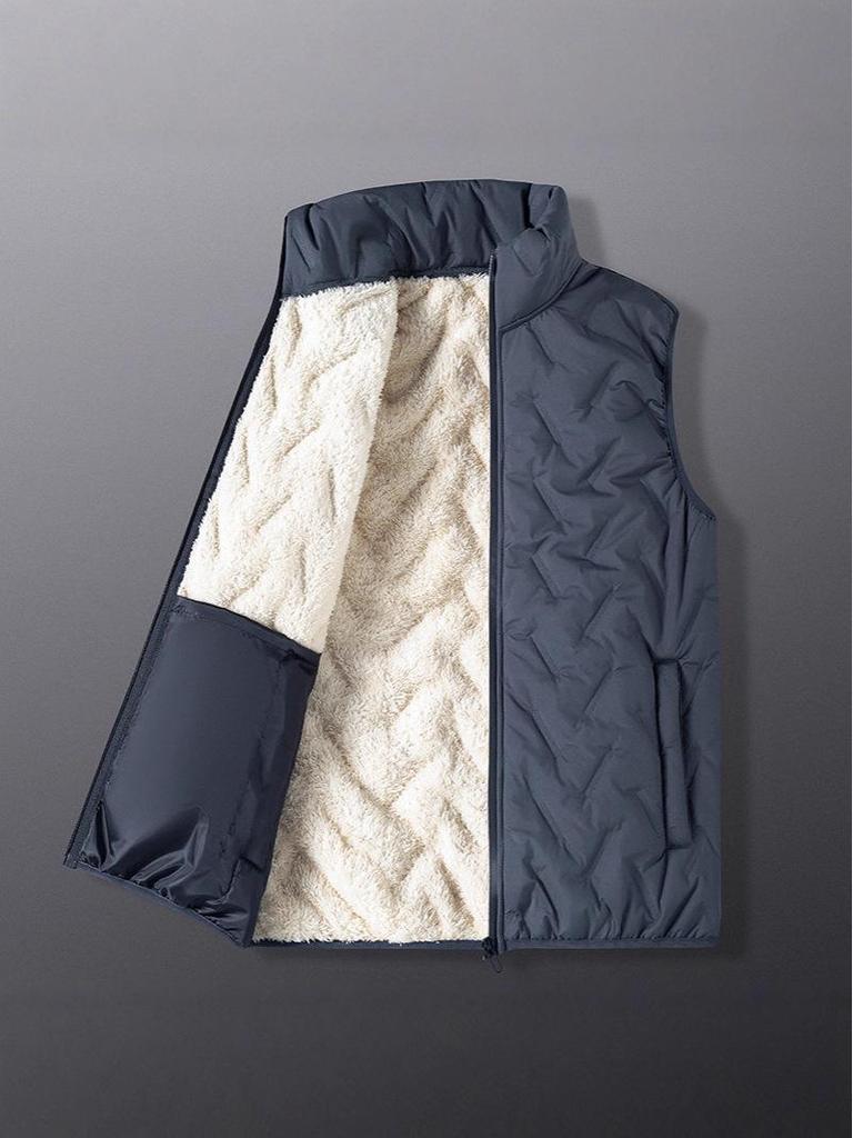 Men's Lambswool Cotton Quilted Vest – Warm, Thickened Outerwear for Autumn and Winter (Middle-aged and Elderly)