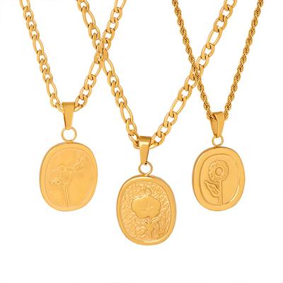 Oval Brand Relief Flower Pendant Necklace Titanium Steel 18K Jinxi Empress Dowager Versatile Little Fairy Temperament Jewelry